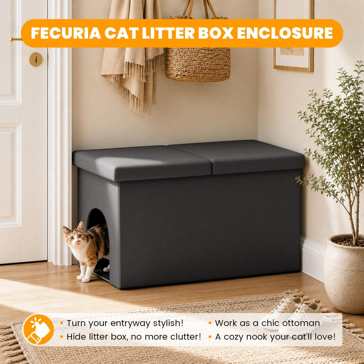 Dark Grey Cat Litter Box Enclosure V939452