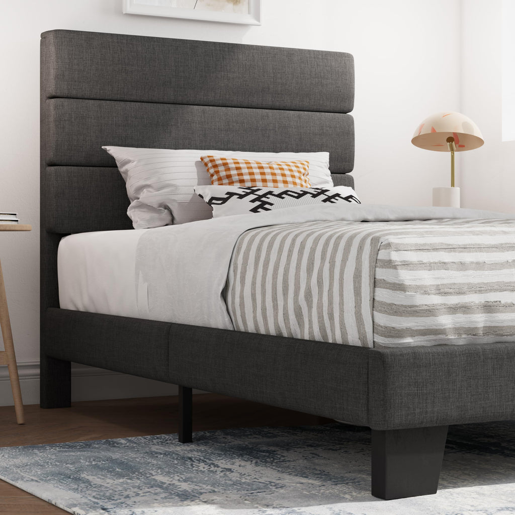 Twin Platform Bed Frame with Upholstered Fabric Headboard G196809