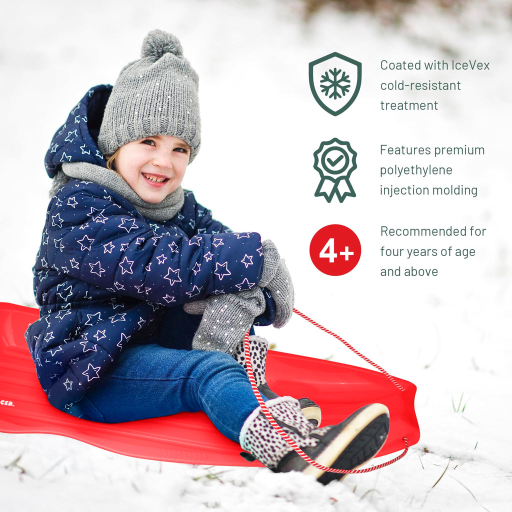 Plastic Toboggan Snow Sled with Pull Rope and Handles N45490
