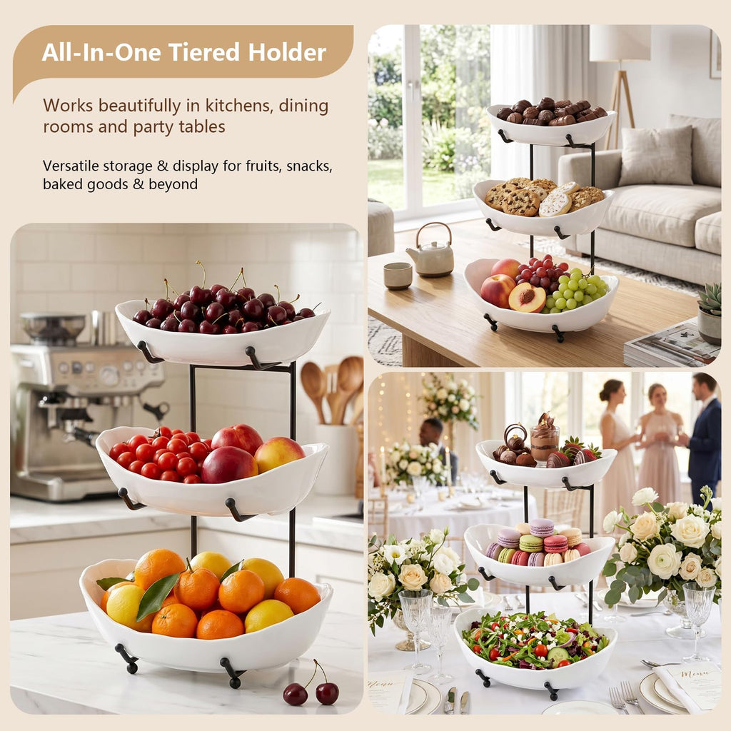 3 Tier Ceramic Fruit Bowl with Metal Stand O158