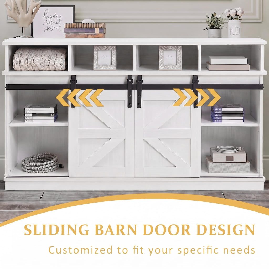 White Farmhouse TV Stand with Sliding Barn Doors C607301