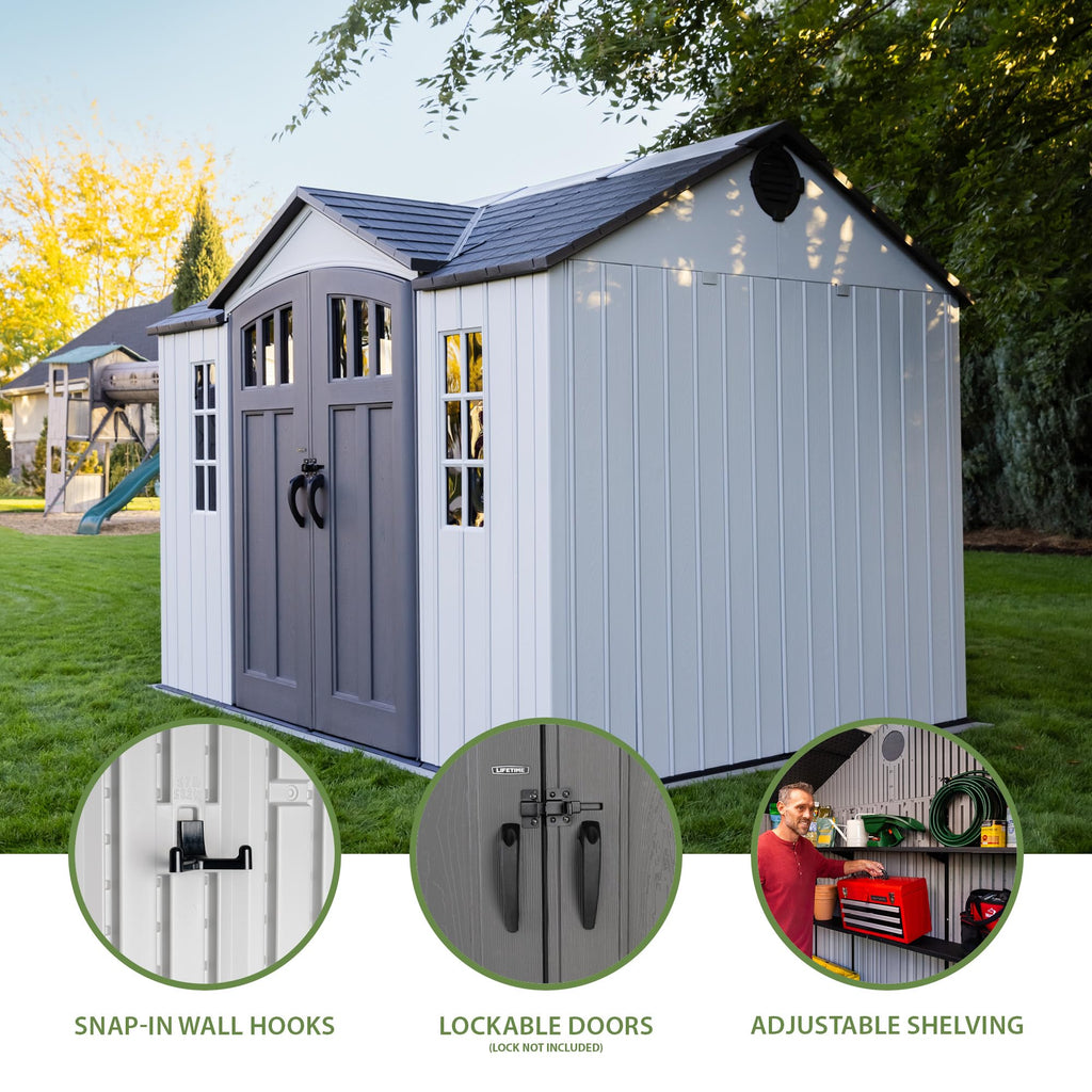 10x8 Ft Gray Resin Outdoor Storage Shed with Double Doors I8165