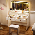 White Vanity Desk with LED Lights Mirror and 5 Drawers D5228