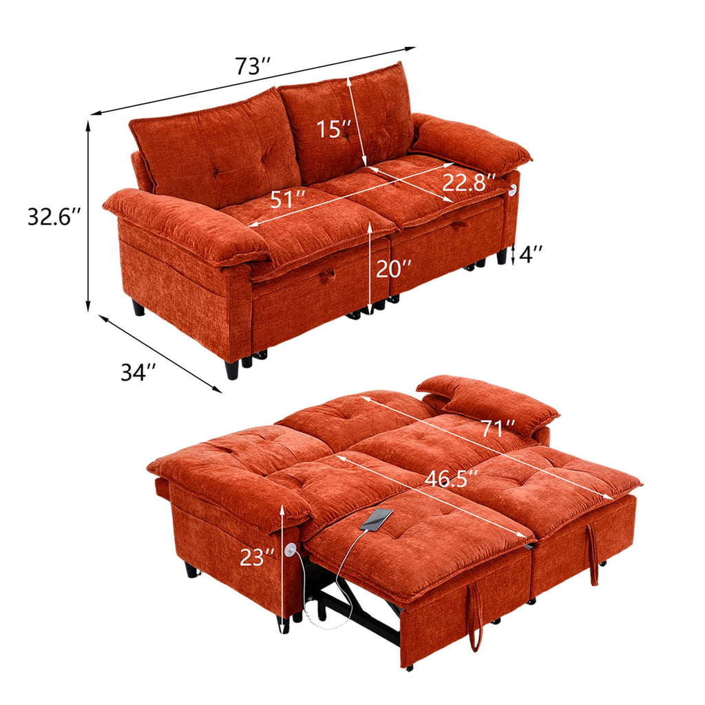 Orange Velvet Sleeper Sofa I9815
