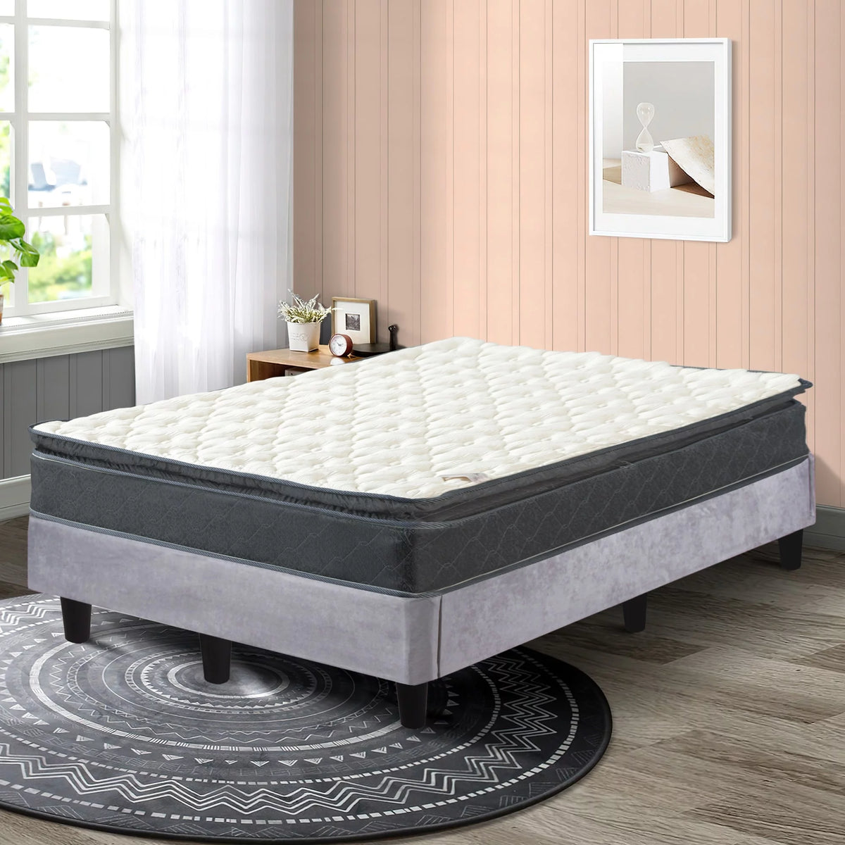 10-Inch Memory Foam Hybrid Mattress and 13 Wood Platform Bed Queen P3249