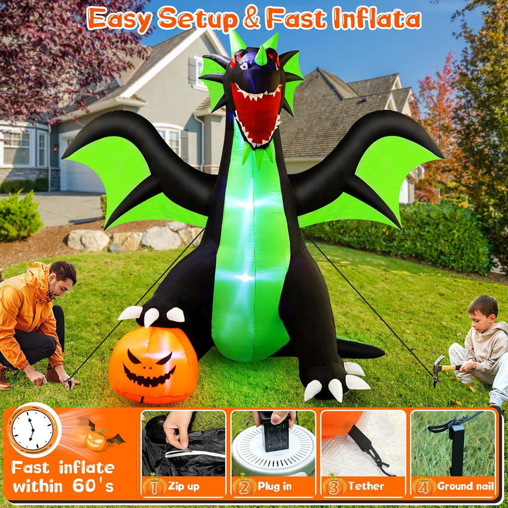 9FT Large Inflatable Dragon with Pumpkin and LED Lights B591