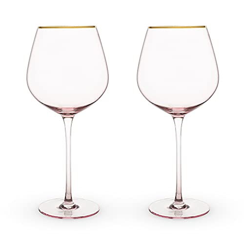 Rose Red Gold Rimmed Crystal Wine Glass Set of 2, 20 Ounces M79325