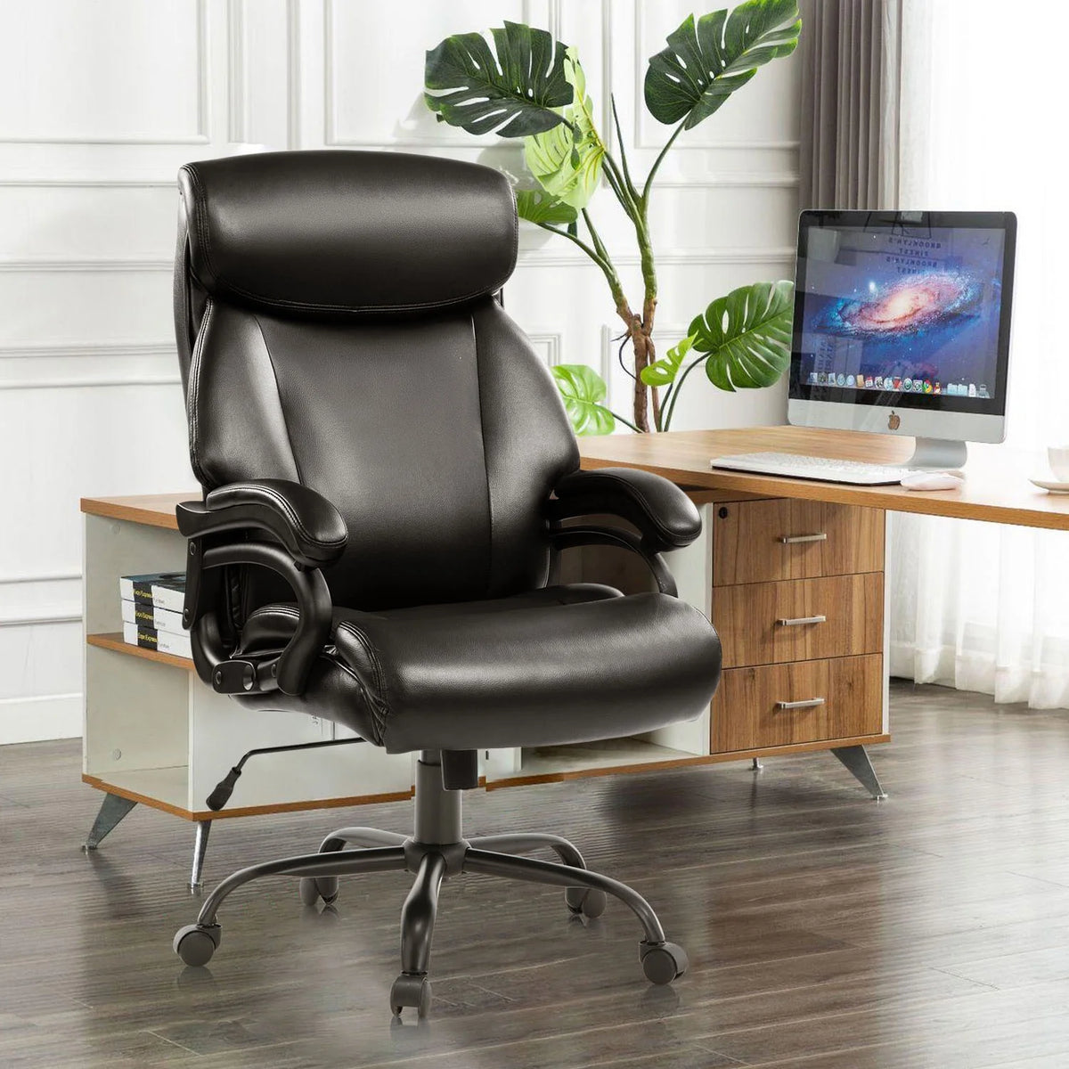 Big and Tall Ergonomic Leather Office Chair 500LBS Black J122241
