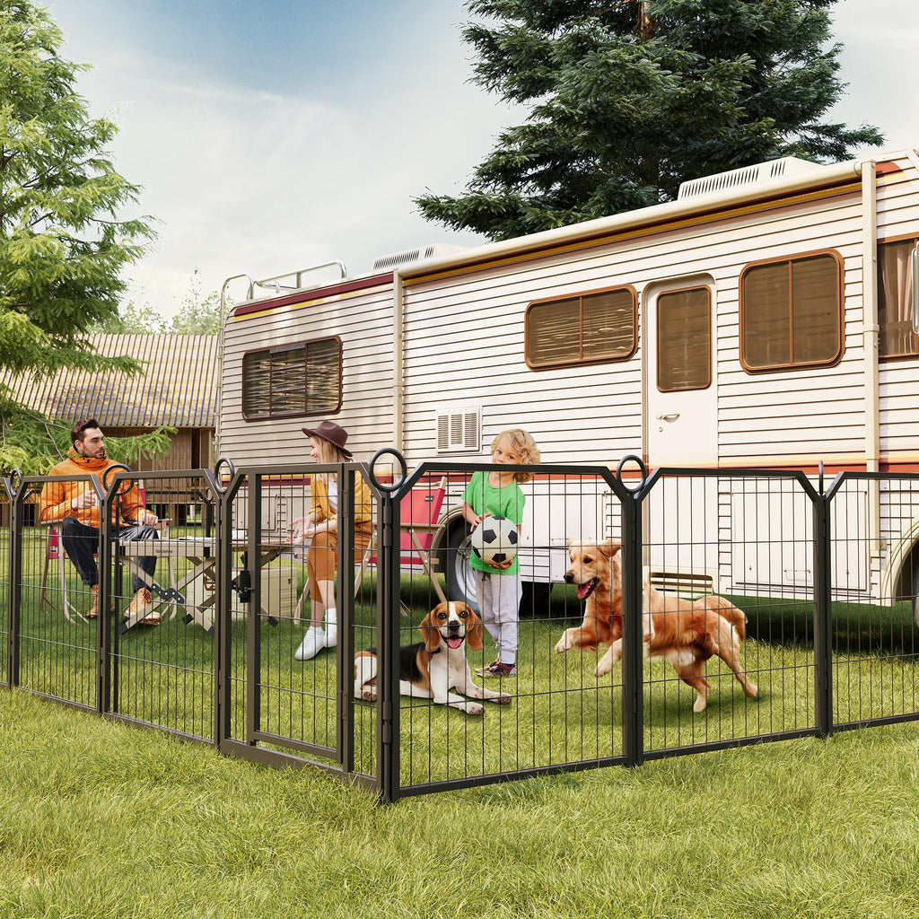 40 Inch 16-Panel Metal Dog Playpen with Door & Stakes Z679