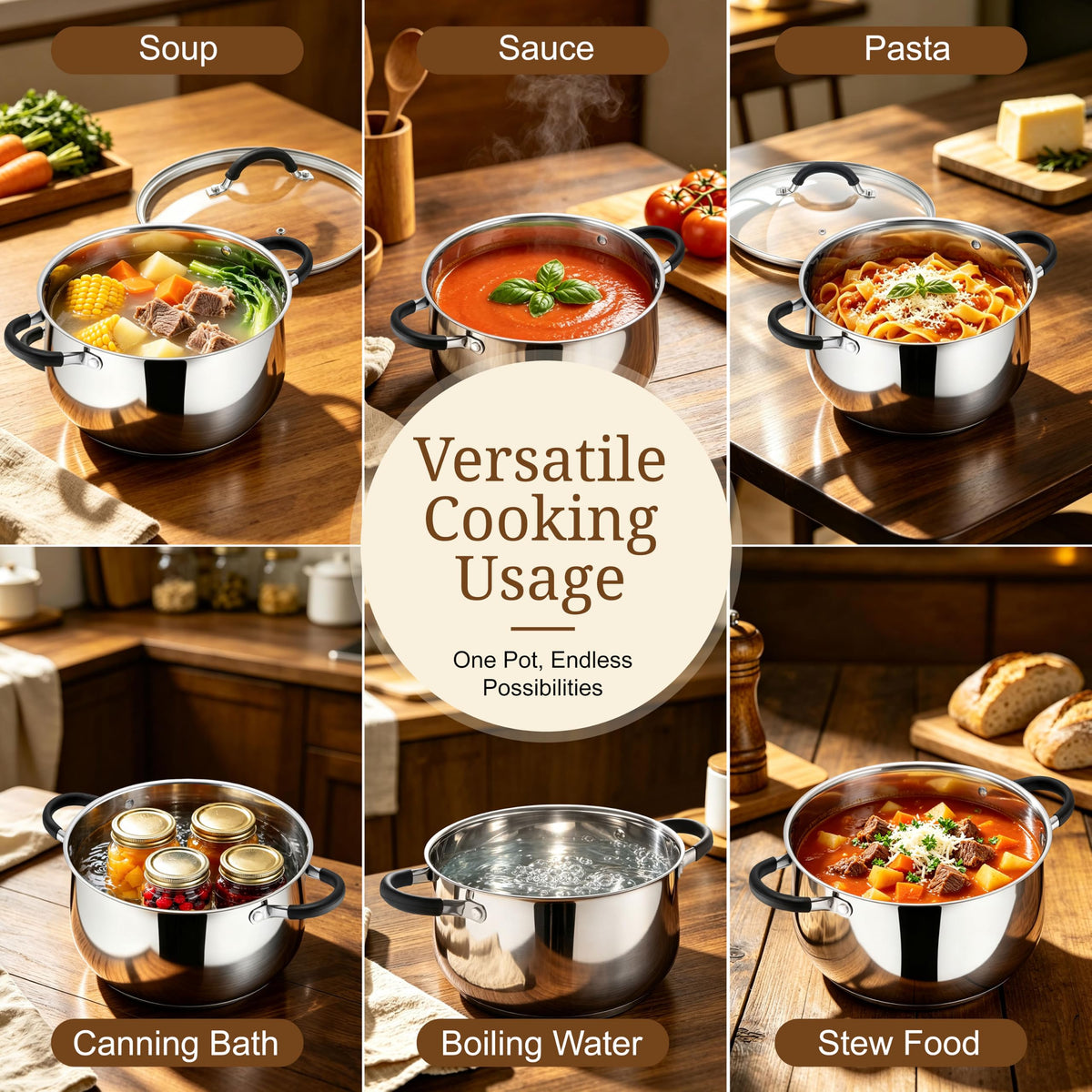 6 Quart Stainless Steel Induction Stock Pot with Lid N664