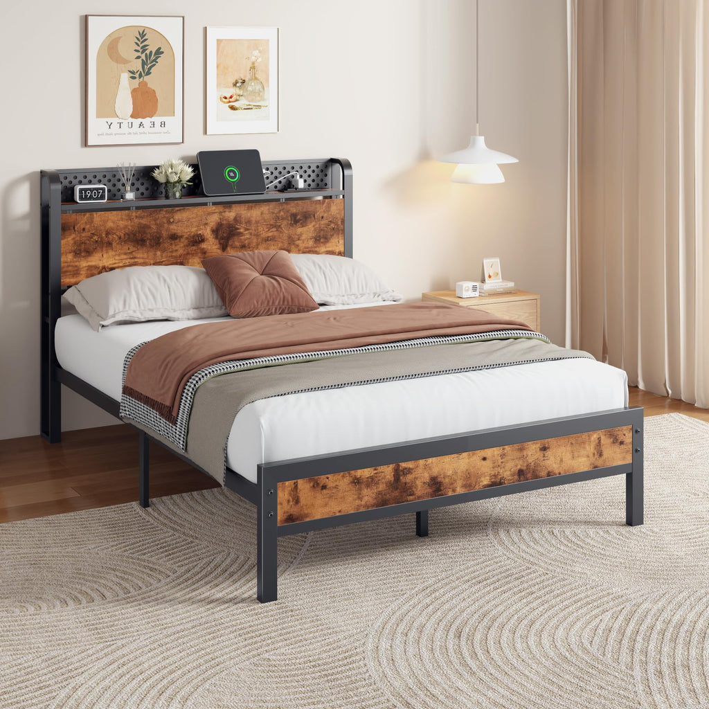 Full Bed Frame with Headboard and LED Lights Q62854
