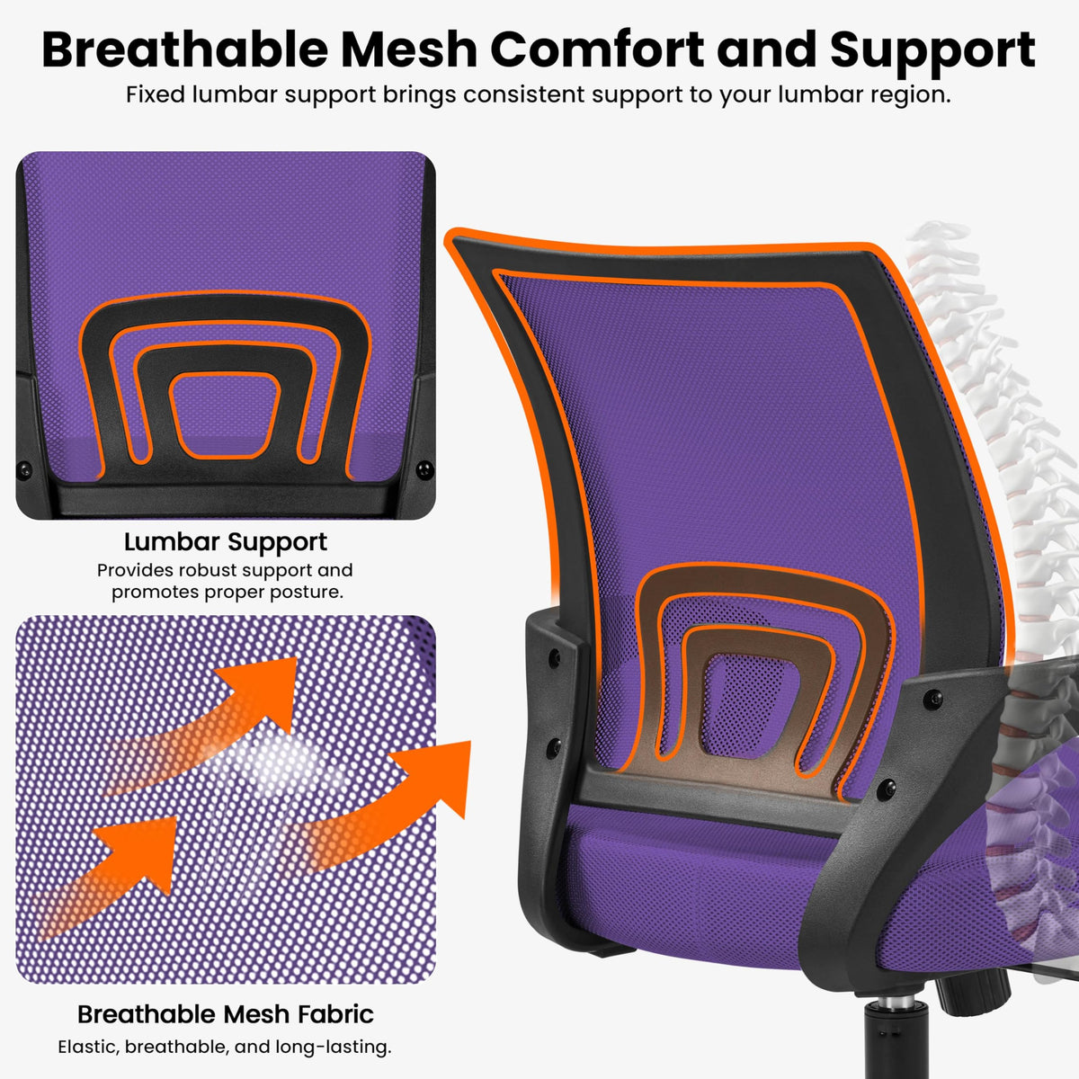 Purple Adjustable Swivel Mesh Office Chair B54582