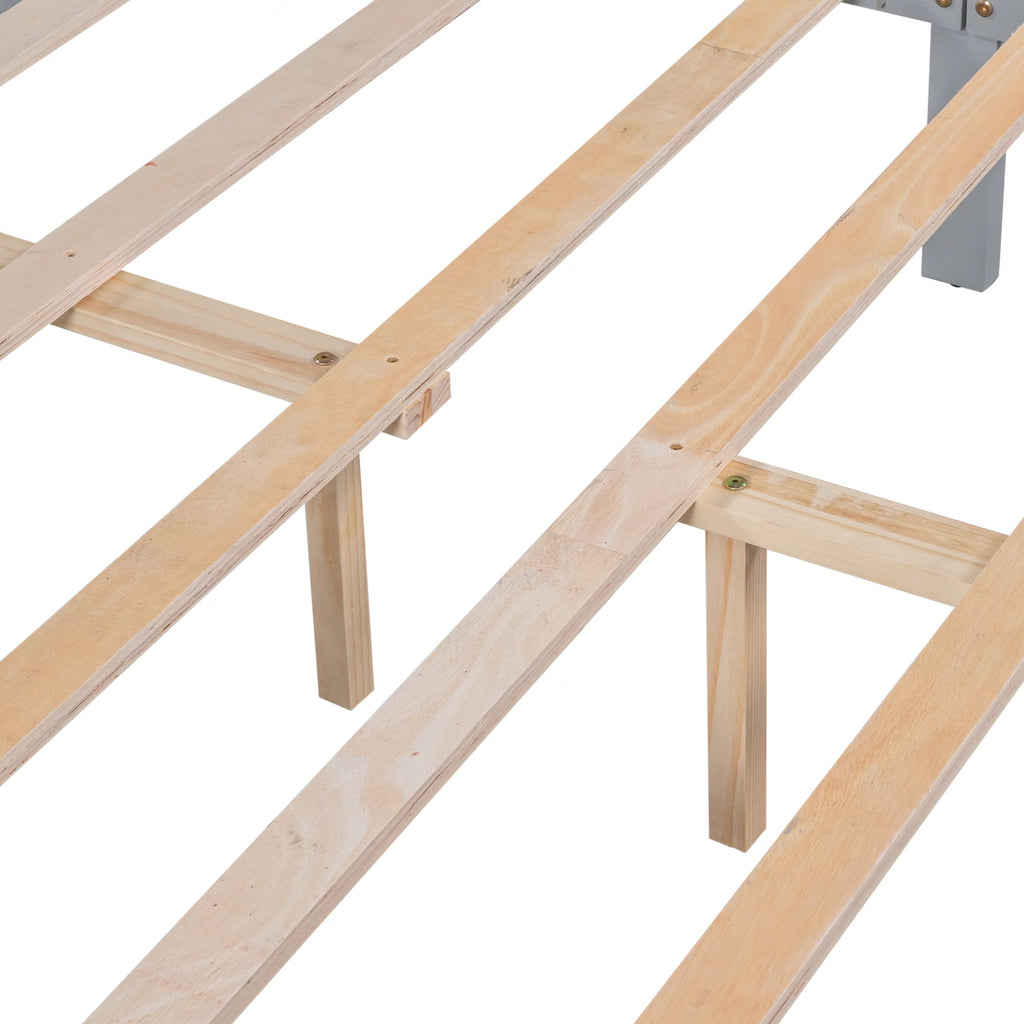 Gray Pine Wood Full Size Platform Bed Frame with Headboard and Drawers I16158
