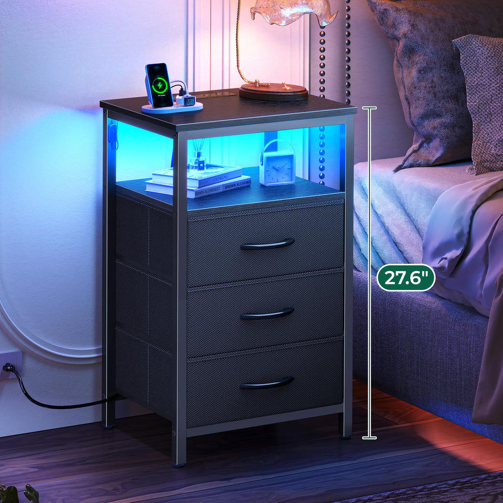 3 Drawer Nightstand with Charger Station and LED Lights C23224