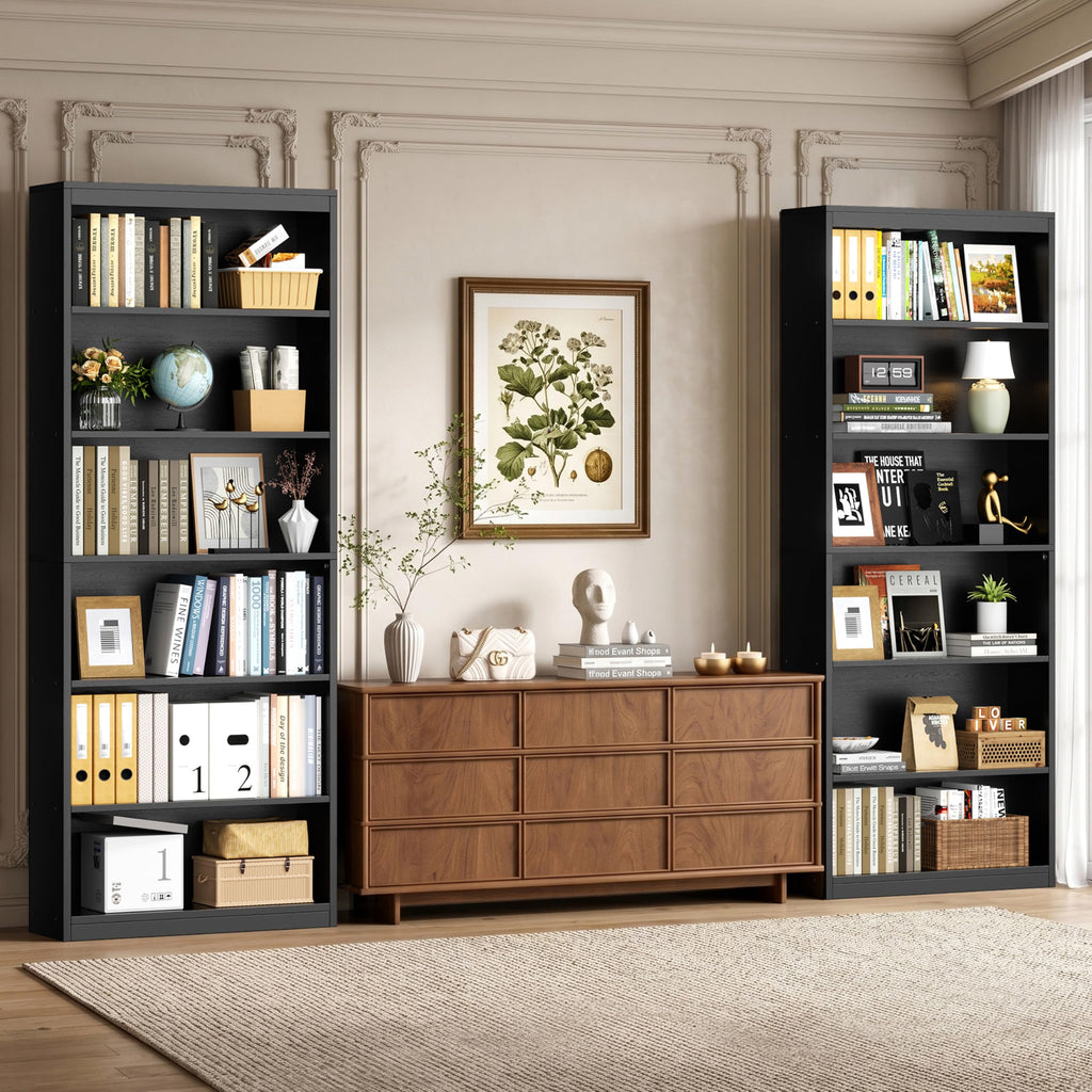 6-Tier Black Wood Bookshelf X39760