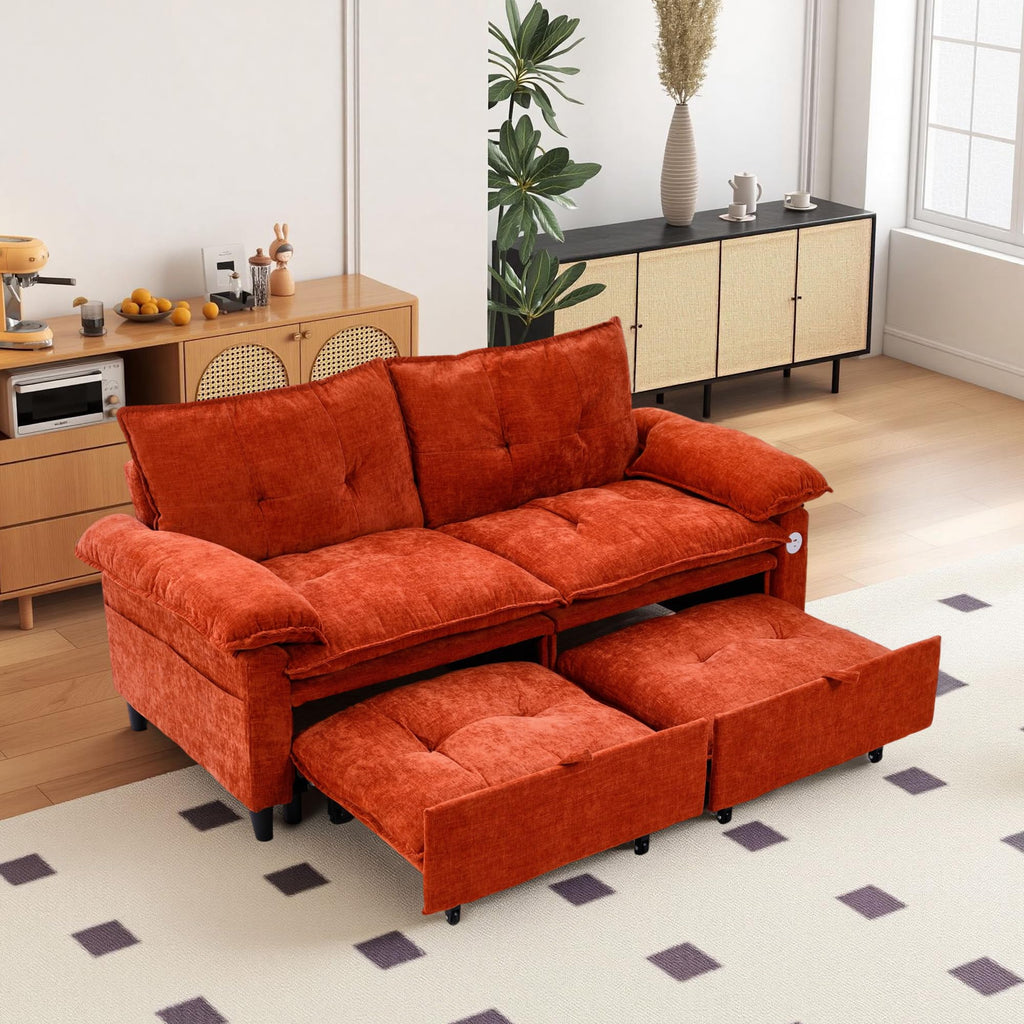 Orange Velvet Sleeper Sofa I9815