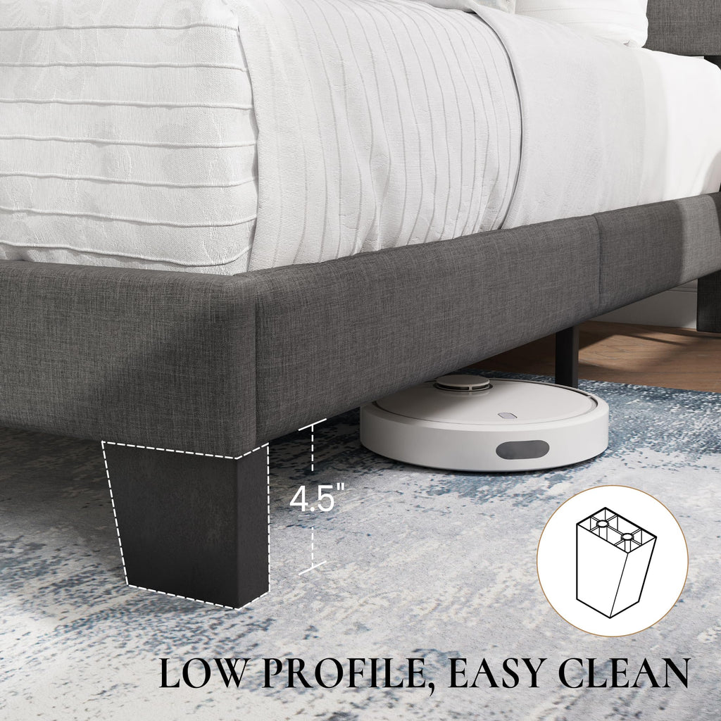 Twin Platform Bed Frame with Upholstered Fabric Headboard G196809