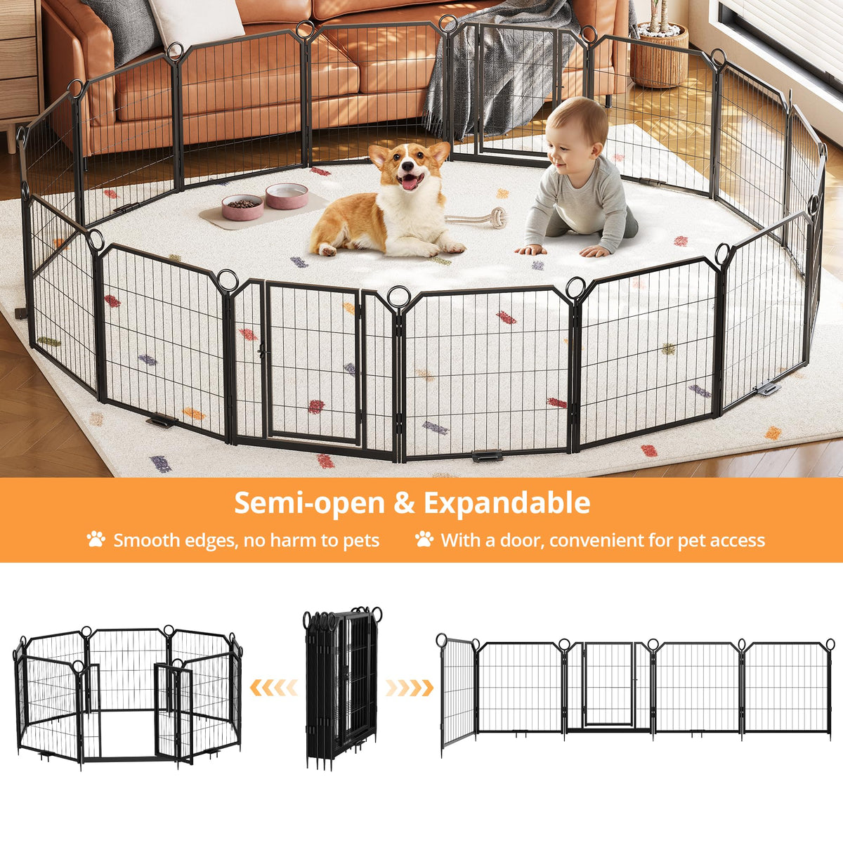40 Inch 16-Panel Metal Dog Playpen with Door & Stakes Z679