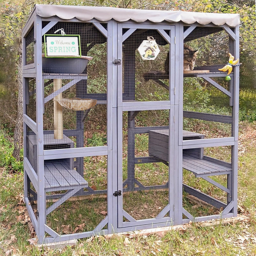 Outdoor Catio Cat Enclosure with 7 Platforms Grey Z238792