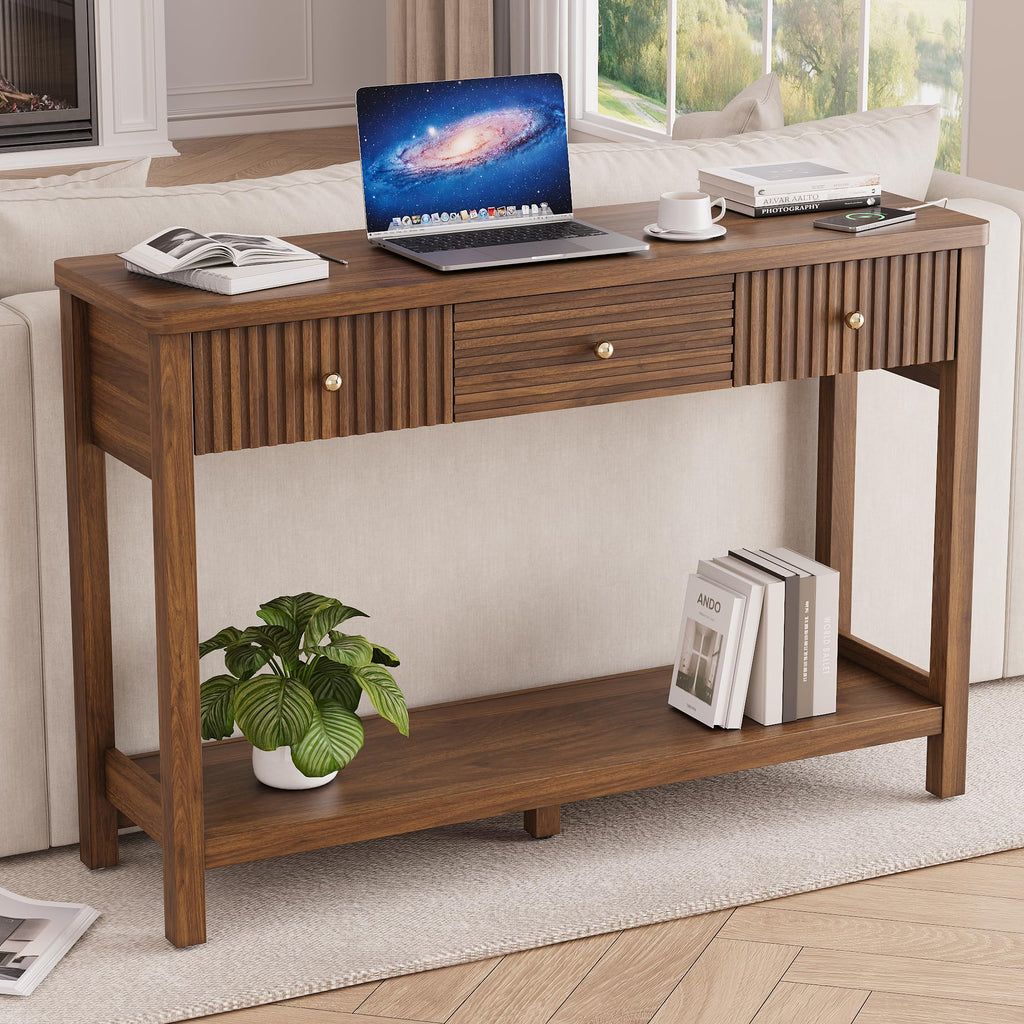 47'' Fluted Console Table with Charging Station & 3 Drawers Q38306