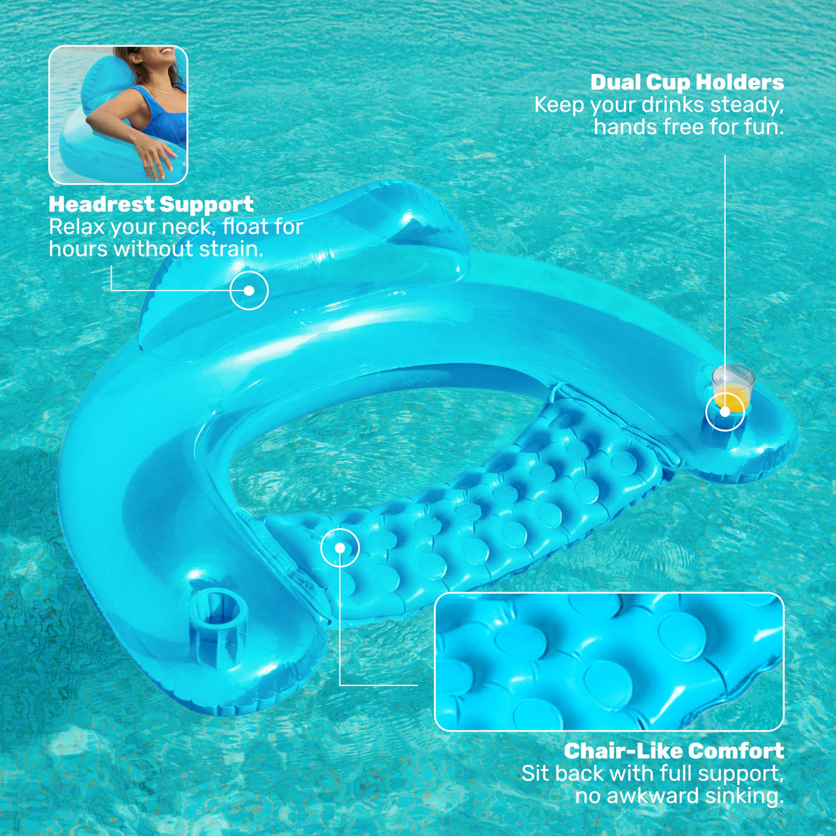 2 Pack Inflatable Pool Chairs with Cup Holders L467