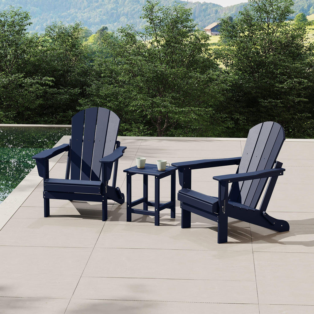 Navy Blue 3-Pieces Adirondack Chairs Set with Side Table X4142
