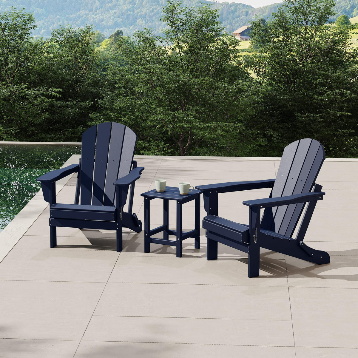 Navy Blue 3-Pieces Adirondack Chairs Set with Side Table X4142