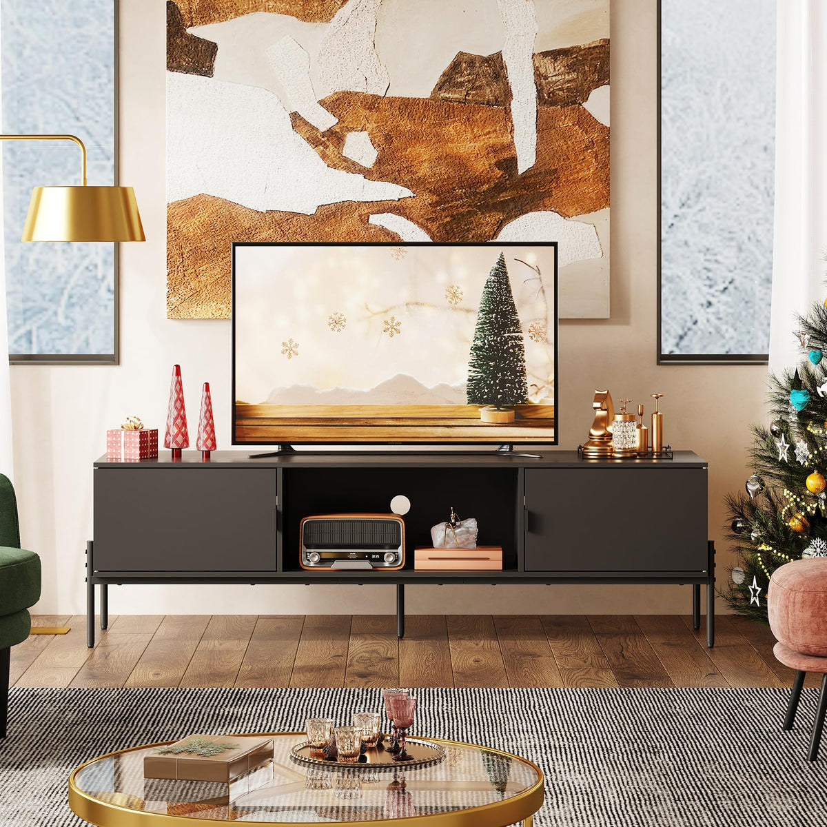 Black TV Stand with Metal Legs Z418