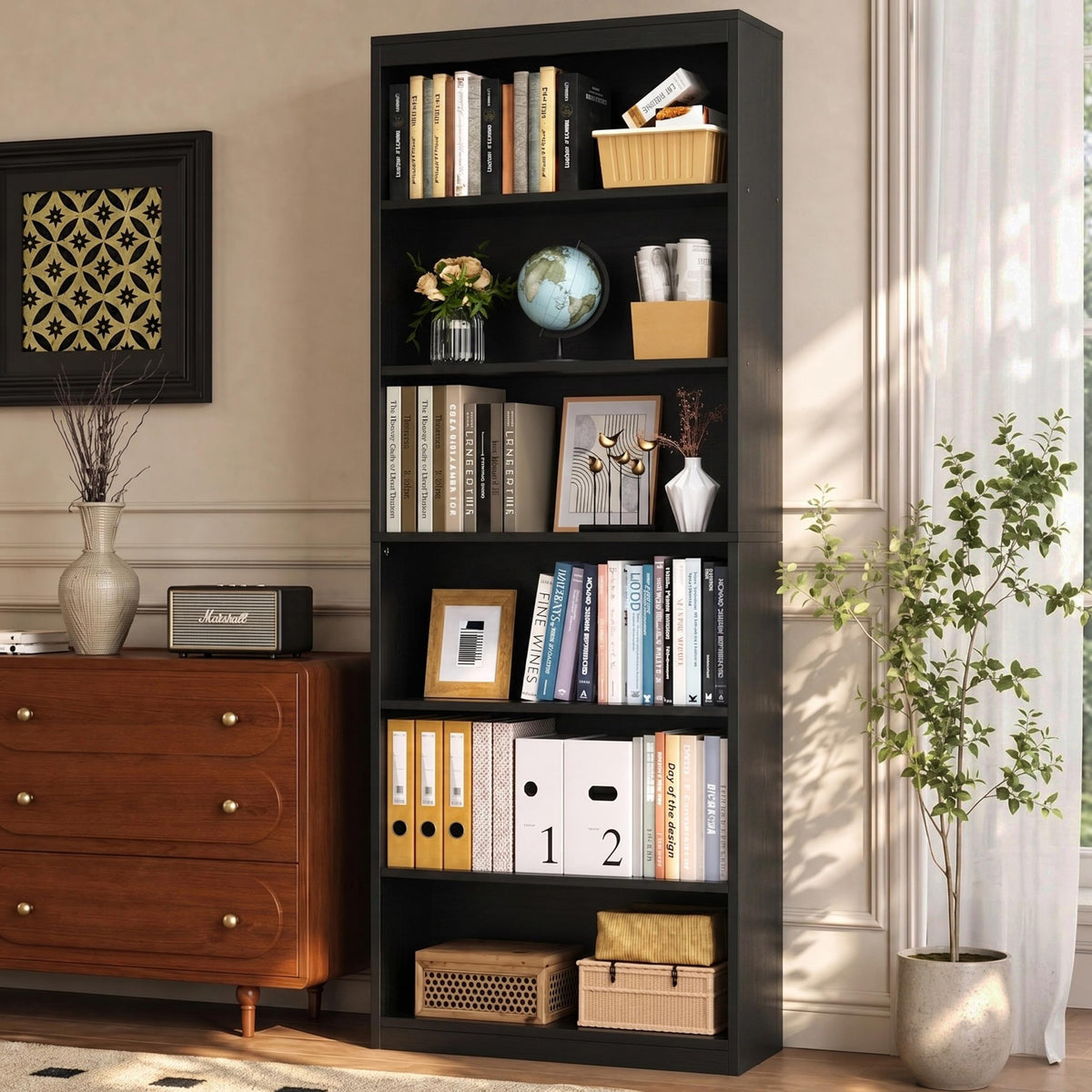 6-Tier Black Wood Bookshelf X39760