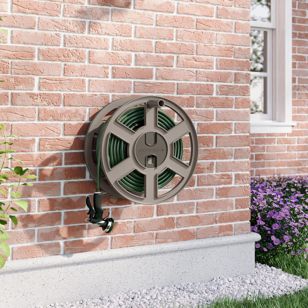 Wall Mount Garden Hose Reel 100 Feet Capacity Light Taupe Resin A549