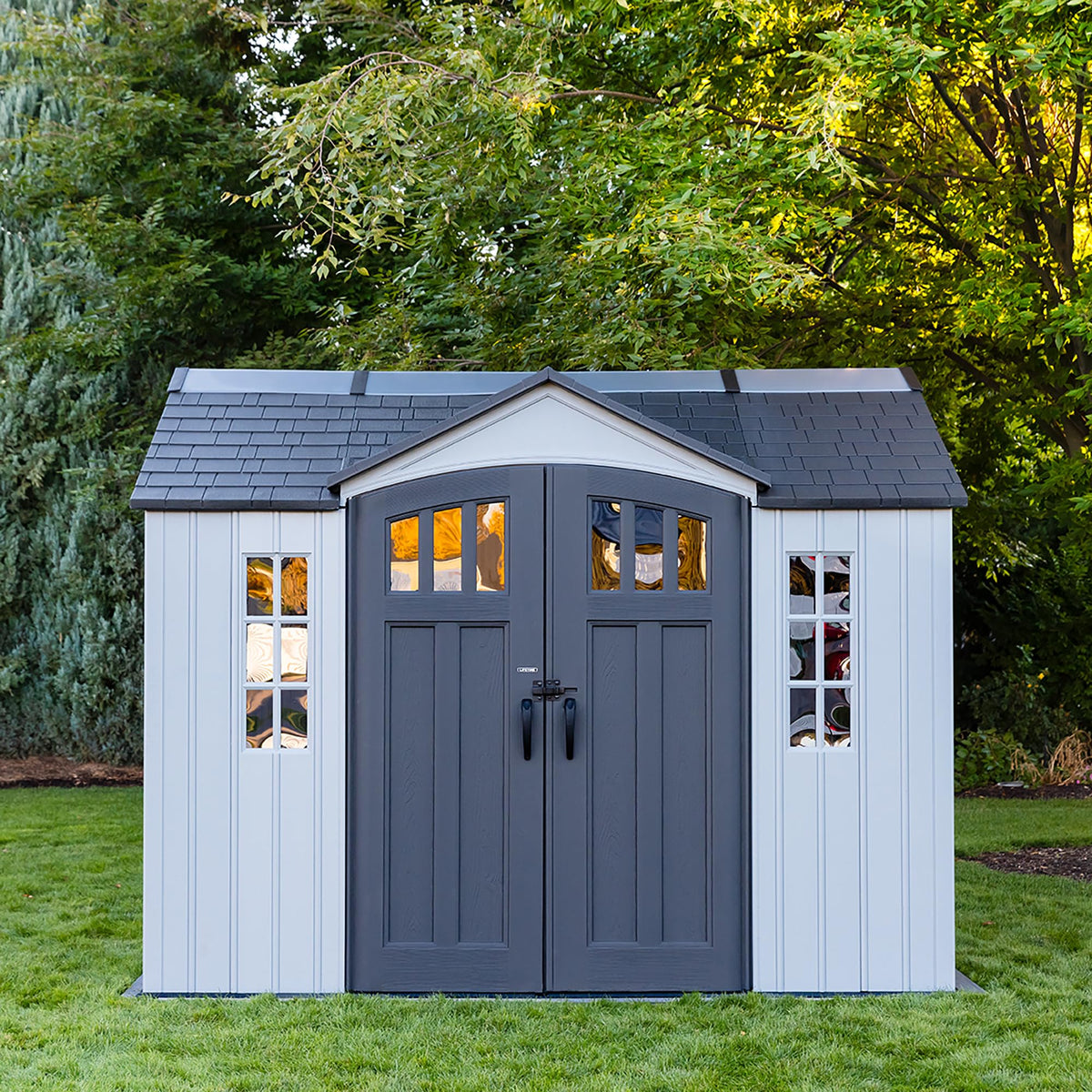 10x8 Ft Gray Resin Outdoor Storage Shed with Double Doors I8165