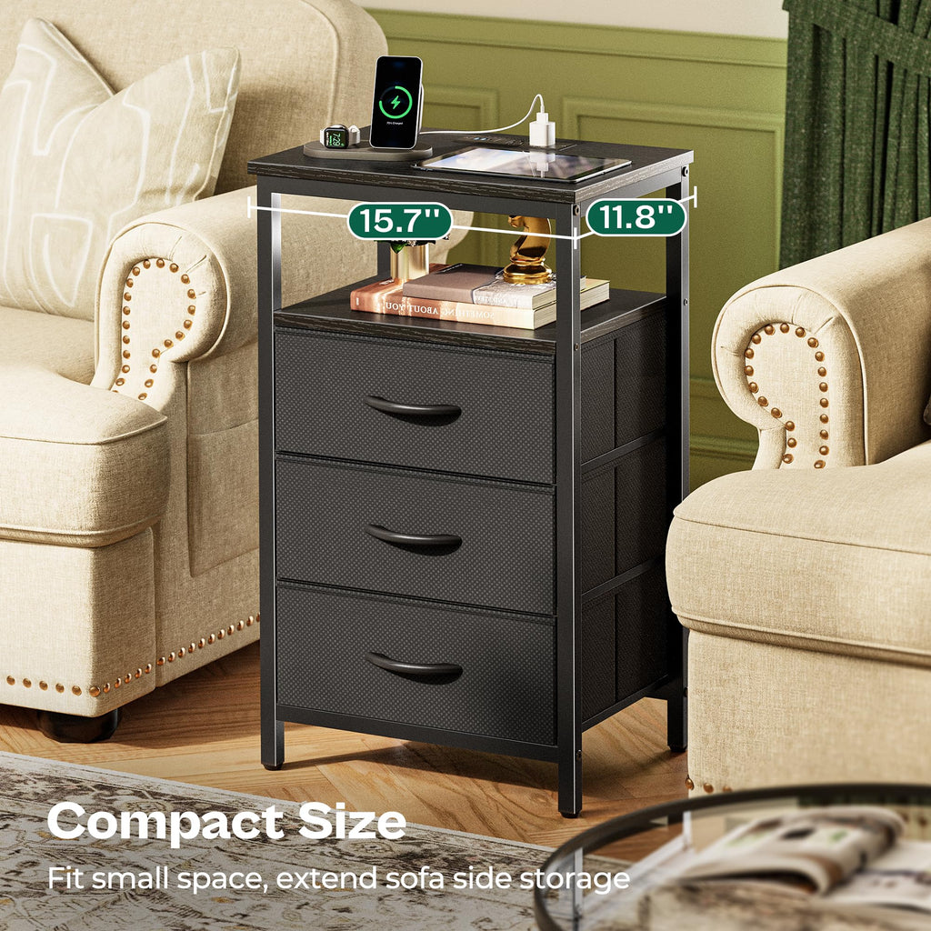 3 Drawer Nightstand with Charger Station and LED Lights C23224