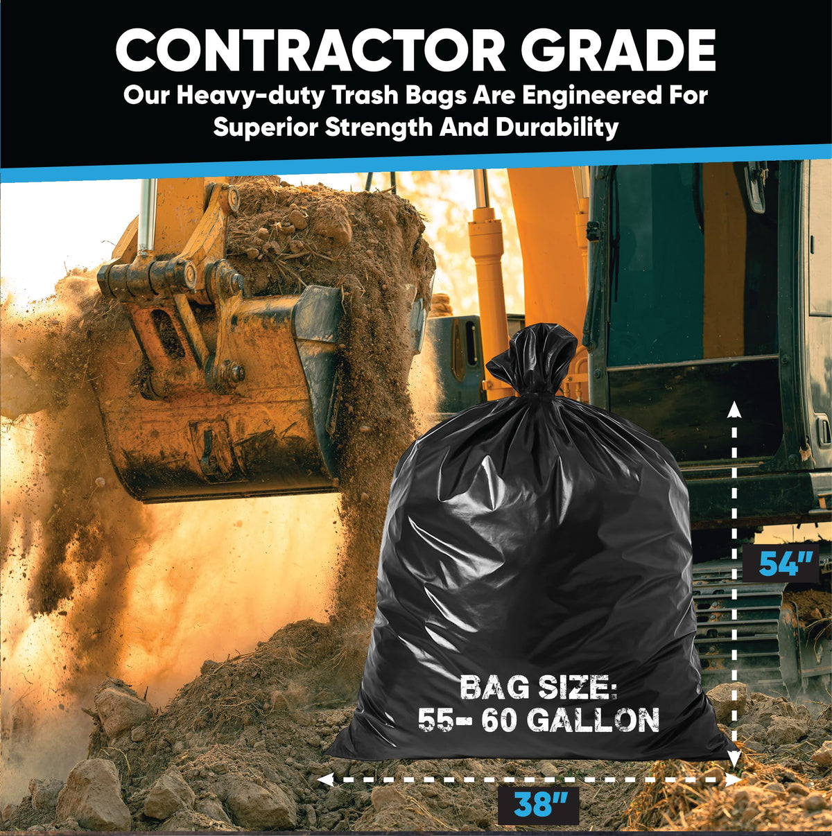 55 Gallon Heavy Duty Trash Bags 50 Count with Ties G913