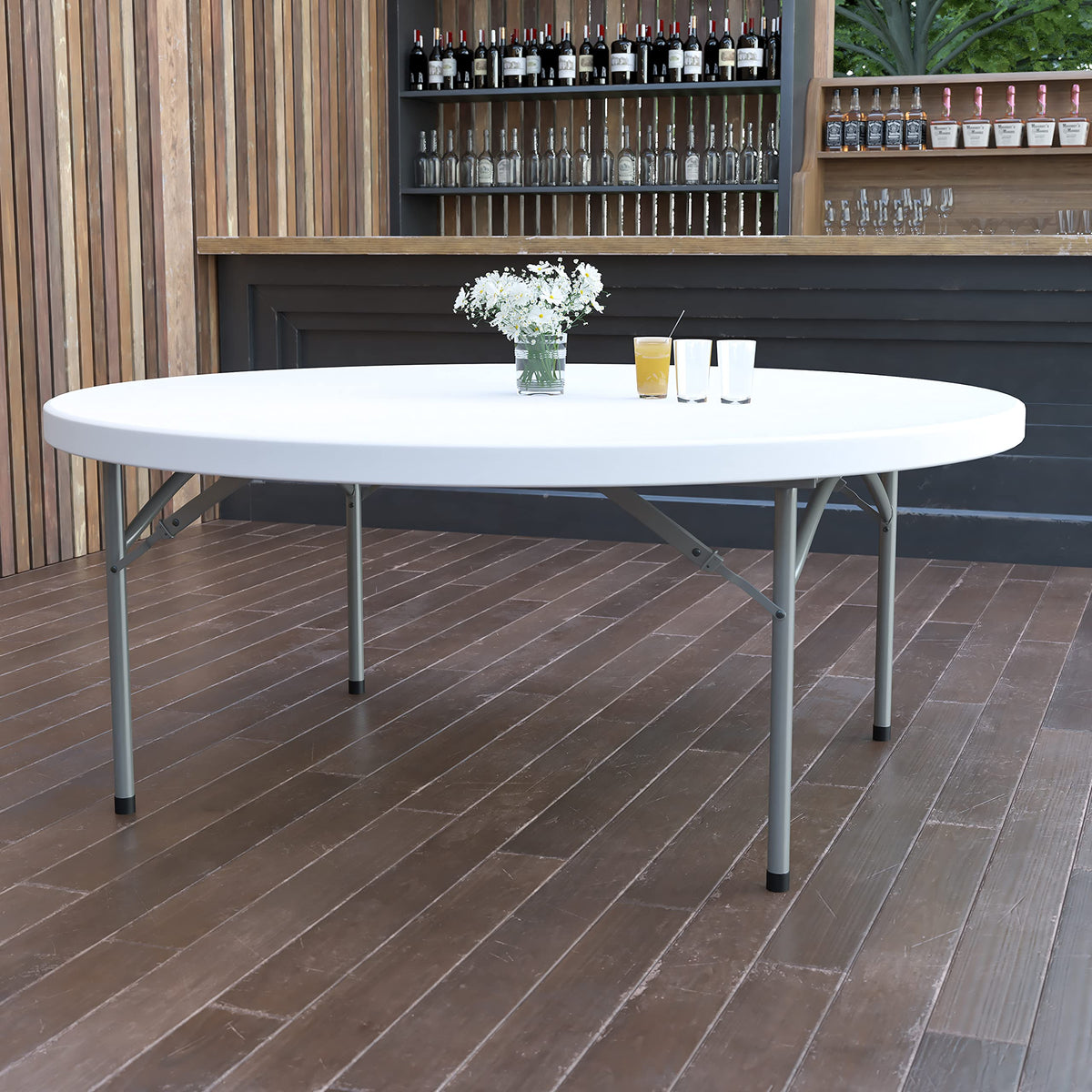 6-Foot Round Granite White Plastic Folding Table E39461