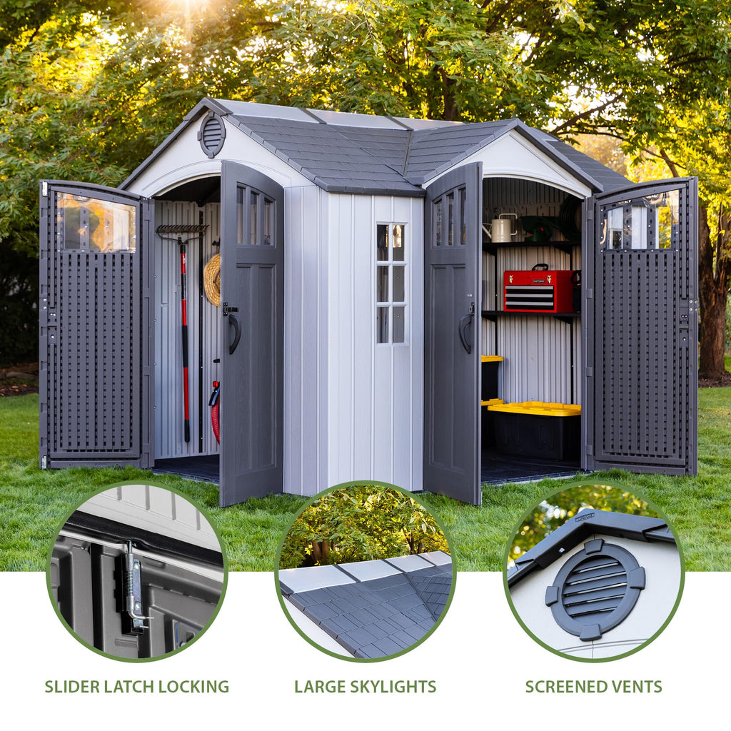 10x8 Ft Gray Resin Outdoor Storage Shed with Double Doors I8165