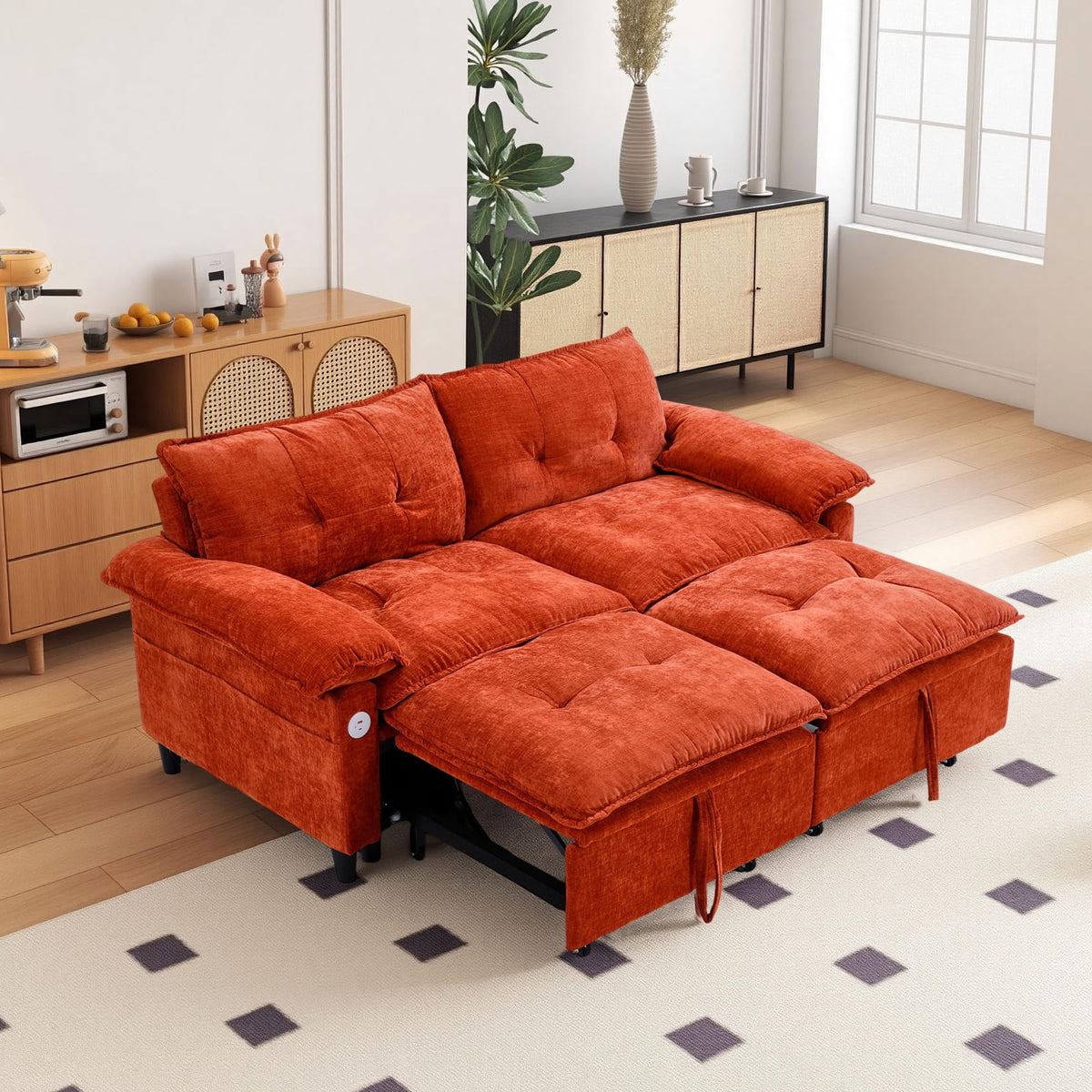 Orange Velvet Sleeper Sofa I9815