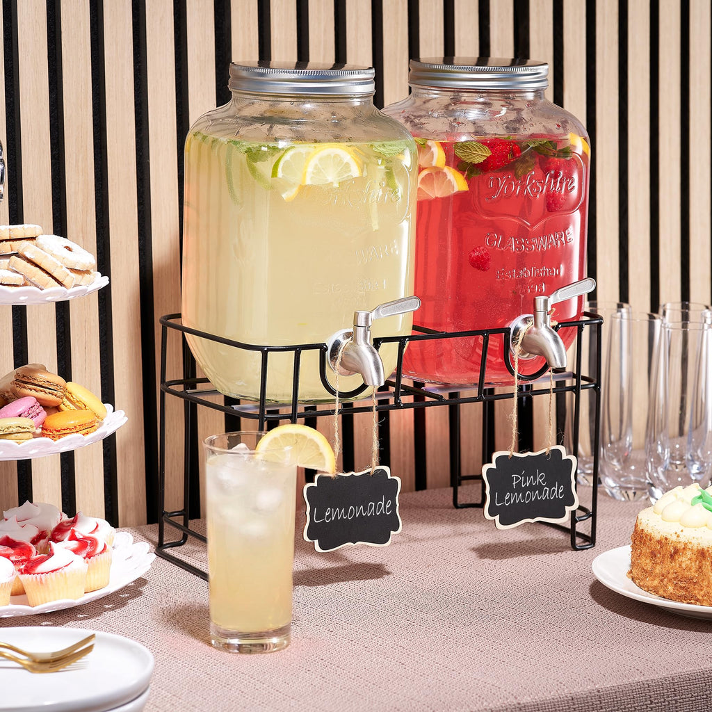 Glass Drink Dispenser with Stand, 1 Gallon, 2-Pack G90575