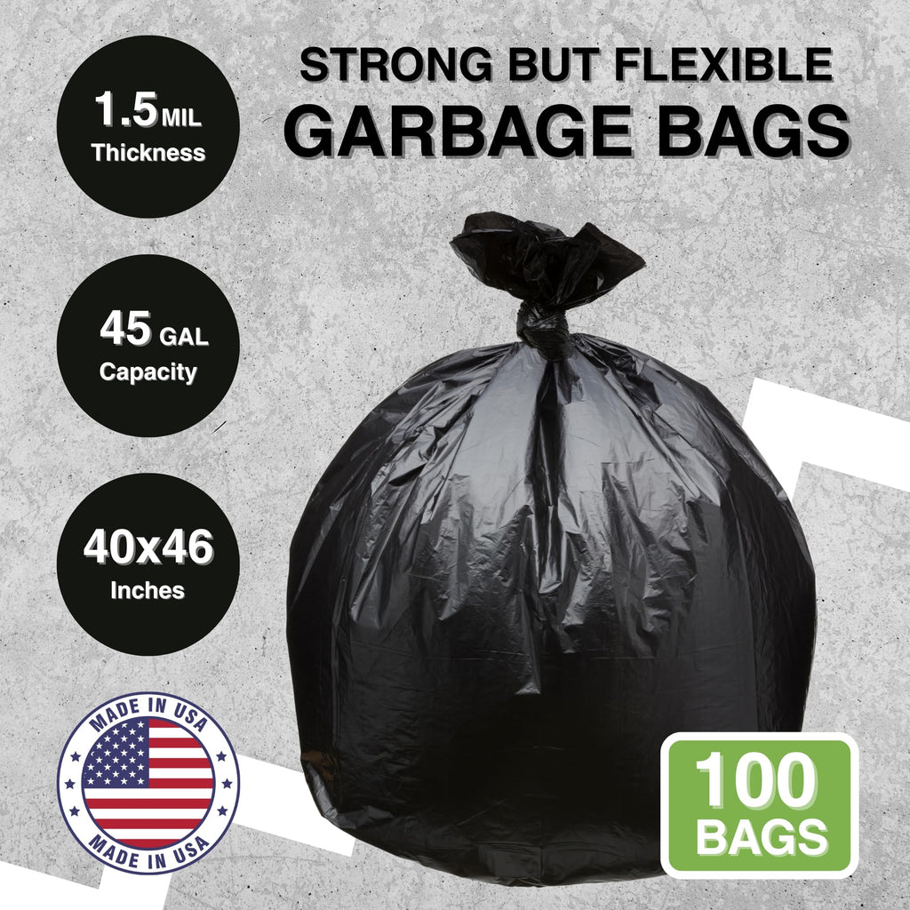 45 Gallon Black 1.5 Mil Trash Bags 100 Count F48345