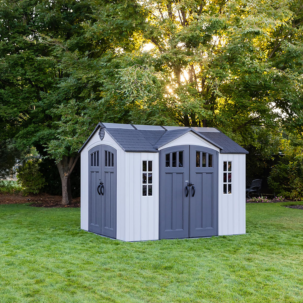 10x8 Ft Gray Resin Outdoor Storage Shed with Double Doors I8165