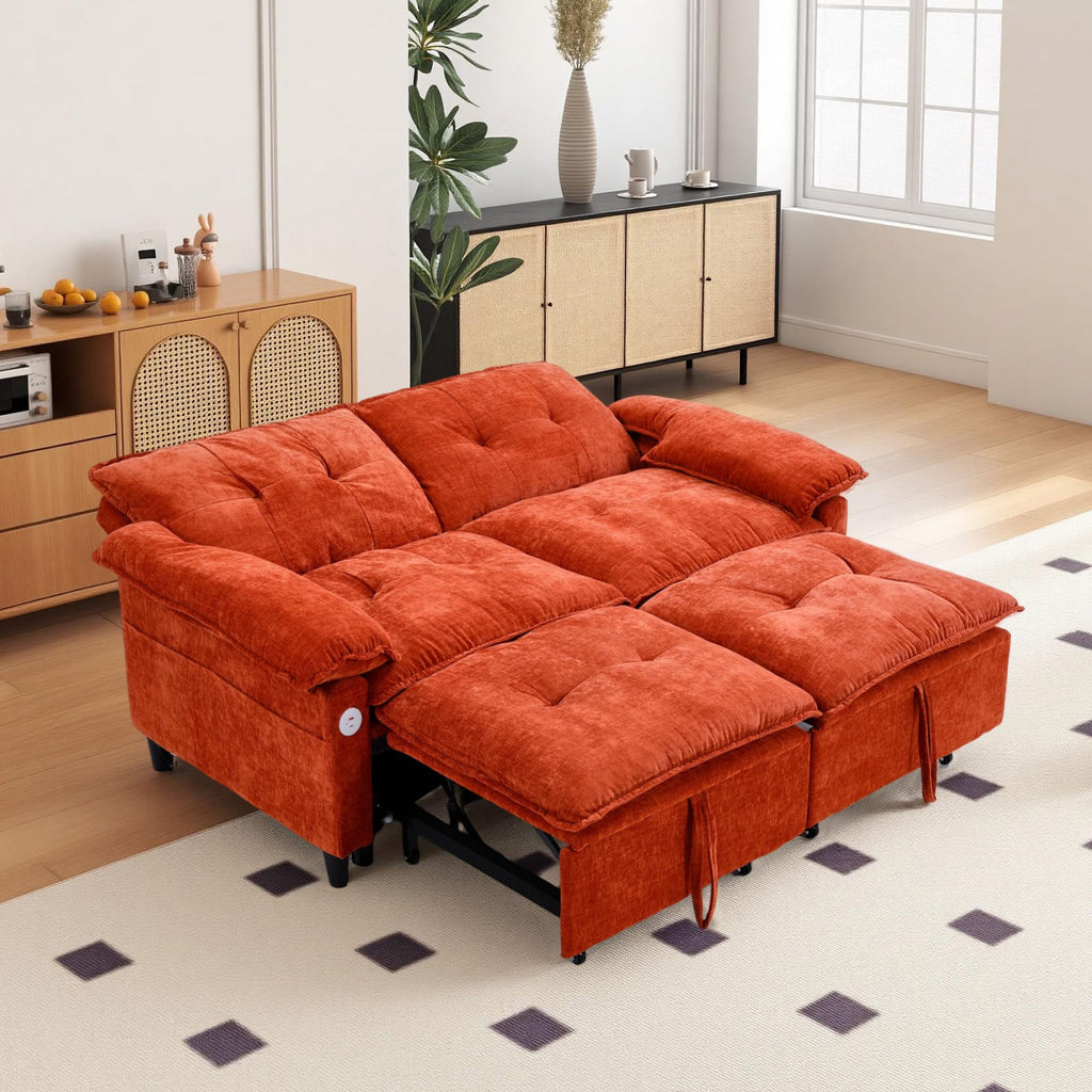 Orange Velvet Sleeper Sofa I9815