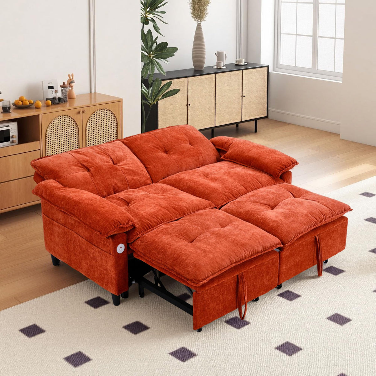 Orange Velvet Sleeper Sofa I9815