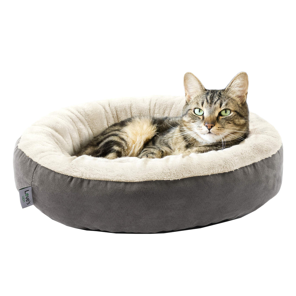 Round Donut Cat and Dog Cushion Bed, 20in Washable Gray O56429