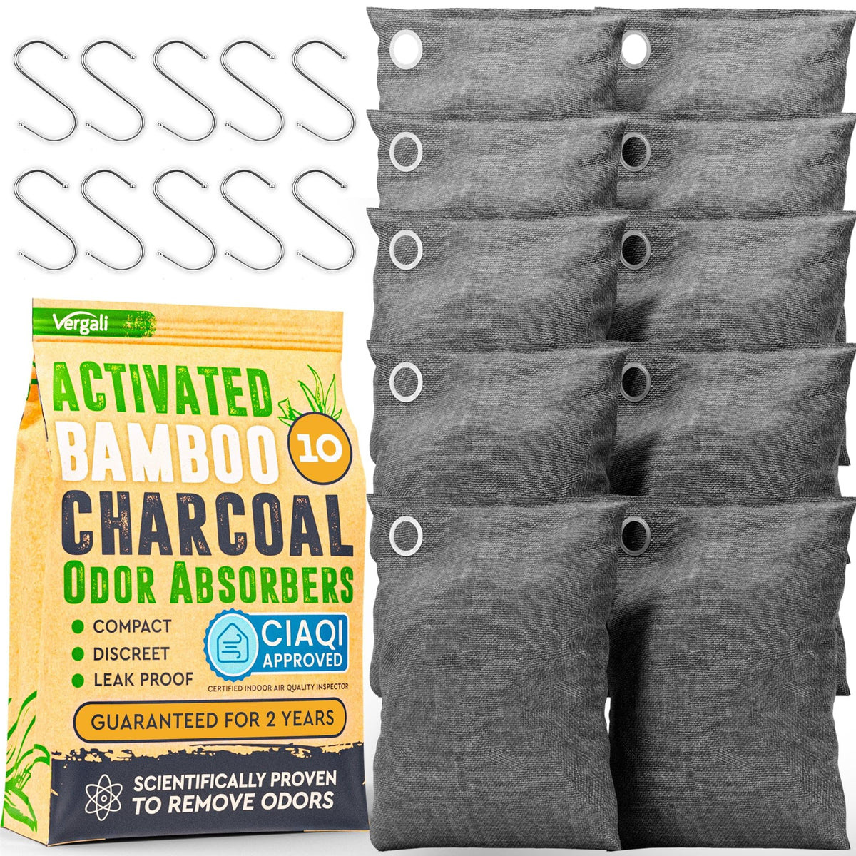 Activated Charcoal Odor Absorber, 10 Bags E470380