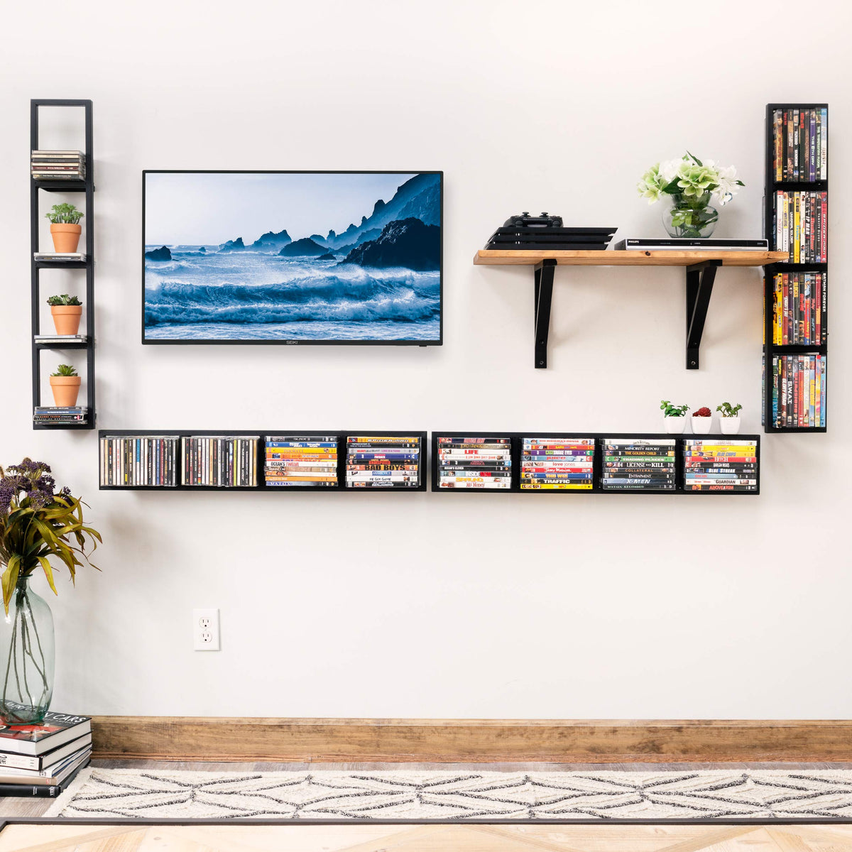 34 Inch Media Storage Rack Organizer Metal Floating Shelf Set of 2 Black S236145