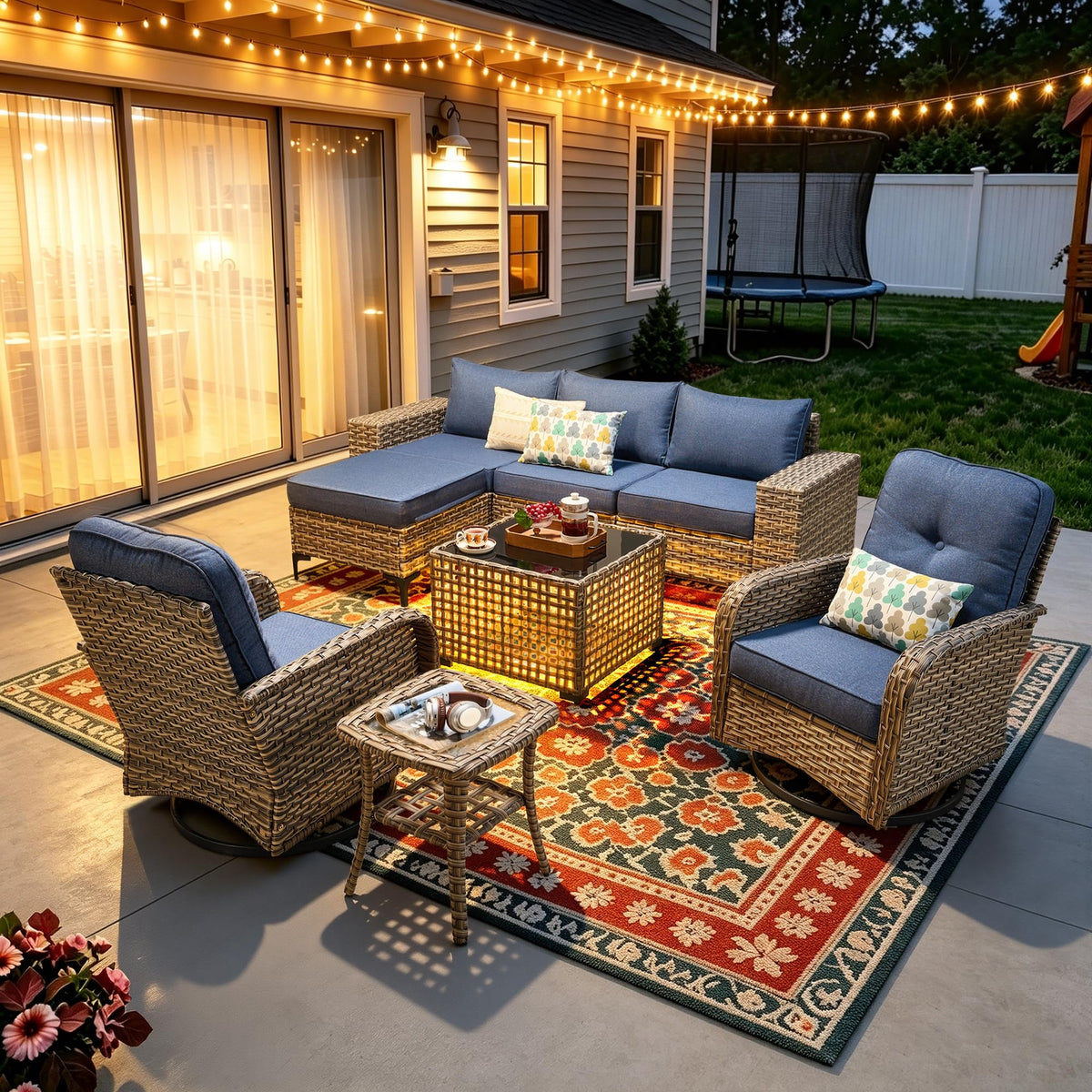 8 Piece Wicker Outdoor Sectional Sofa Set S43666