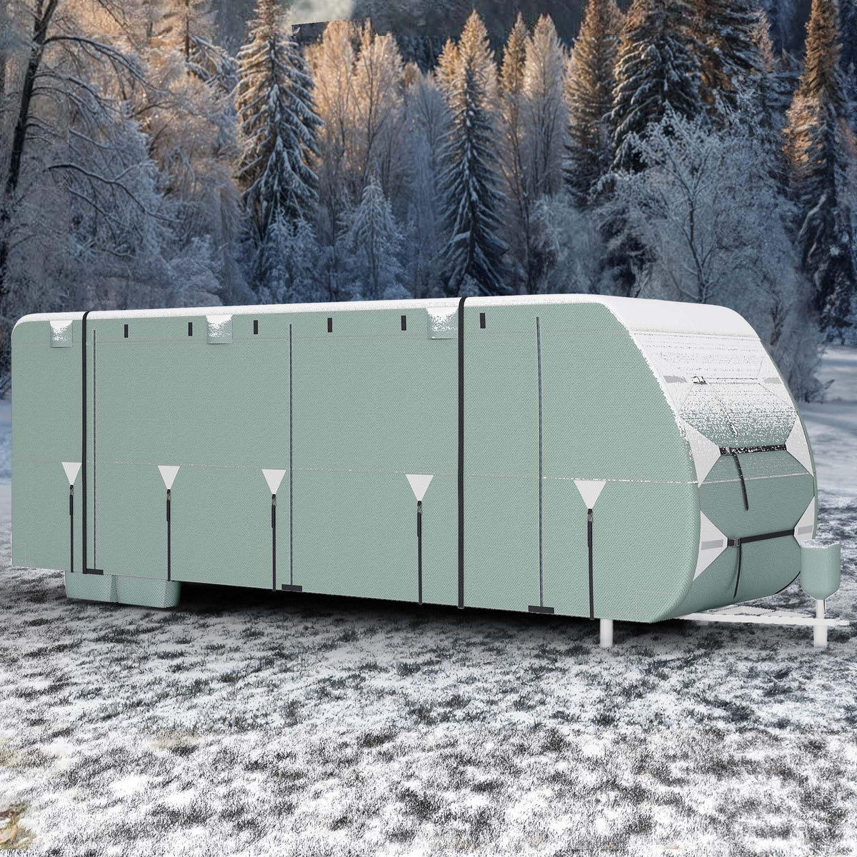 24-27FT Waterproof 7-Layer Camper Cover with Tongue Jack Cover, Tire Covers, Gutter Covers E47952