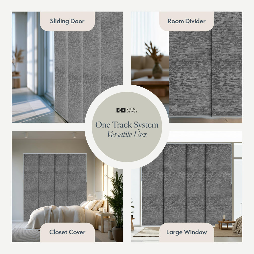 Grey Cordless Sliding Door Panel Track Blinds X6961