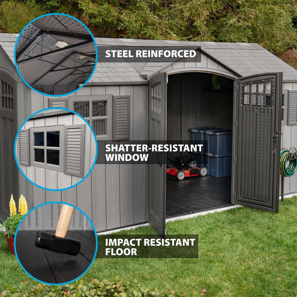 15 ft x 8 ft Gray Resin Outdoor Storage Shed M217