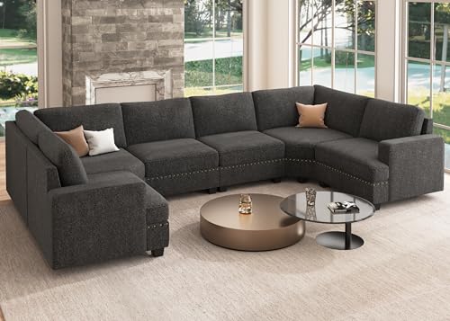Oversized Modular Sectional Sofa, 135.6 inch, Dark Grey Y73392