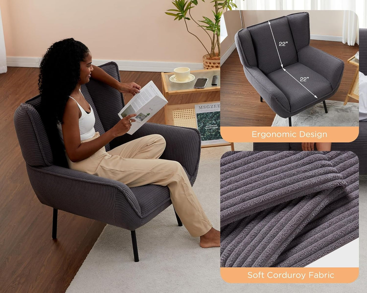 Grey Corduroy Upholstered Chair Set of 4 X786